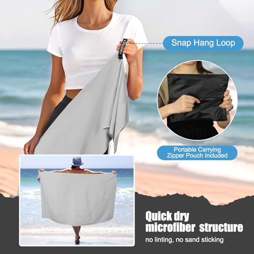 Quick Dry Travel Towel, 3 Sizes 1 Pack Camping Microfiber Towel, Lightweight Fast Drying Towels Set 60"x30", 30"x15", 15"x15" w/Bag for Gym, Beach, Hiking, Swimming, Grey - color: Grey