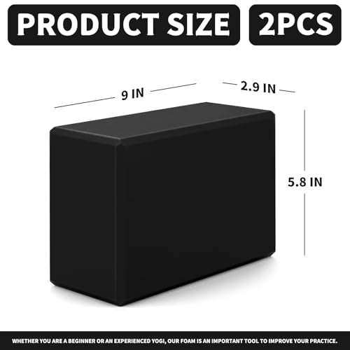 Yoga Blocks 2 Pcs, 9"x6"x3" Yoga Brick Foam Blocks EVA Foam Block Yoga Props Accessories for Yoga Pilates Stretching and Meditation - color: Black