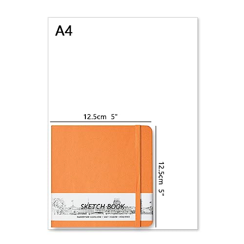 5" x 5" Hardcover Sketch Book,58 Sheets Small Mixed Media Pocket Sketch Pad | PU Cover,150 GSM Acid Free Artist Drawing Paper,Travel Journal Blank Notebook for Adults Sketching,Illustration.Burnt Orange - color: 150gsm PU-burnt orange