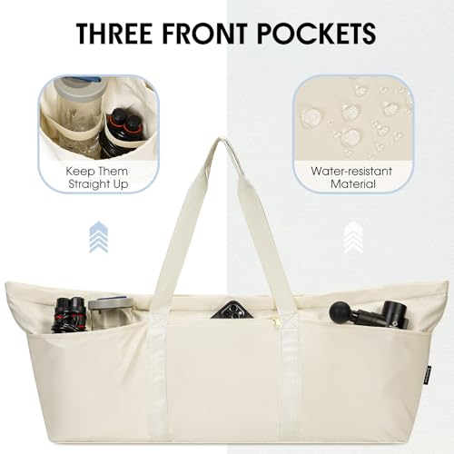 sportsnew Large Yoga Mat Bag Trolley Sleeve Gym Carrier Shoe Bag Wet Pocket | water-resistant fabric, large capacity,wide full-zip opening,separate shoe bag,2 yoga mat holder straps,multi-pocket storage - color: Beige