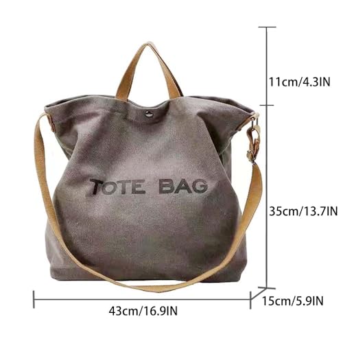 Canvas Retro Tote Bag - Large Capacity Commuter Handbag and Shoulder Bag - color: Khaki