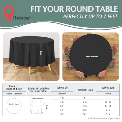 Black Disposable Plastic Tablecloth Round 84 Inch - 4 Pack Waterproof Party Table Cover for Dining, Wedding, Outdoor Events - color: Fa1 - Black, size: 4 PACK | Round | 84 Inch