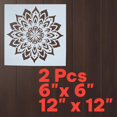 Mandala Stencil – Boho Geometric Circle Pattern Reusable Design Template for Wall Art, Painting, Crafting, Furniture and DIY Home Decor (2 Pcs Set)