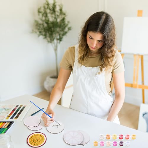 Reallnaive 8 Pcs Fruit Paint by Numbers Kit for Adults Wooden Coasters | Mini Paint by Numbers, Tiny Round Oil Painting Drink Coaster with Holder, for Small DIY Craft Birthday Gift - style: Fruit