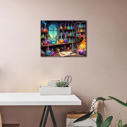TUMOVO Magic Lab Paint by Numbers Kit for Adults Beginners, Fantasy Magic Potion DIY Acrylic Paint by Numbers Kits on Canvas, Magical Book Oil Painting for Gift Home Wall Decor 16"x20"(Frameless) - color: Magic Lab