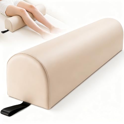 3/4 Round Knee Bolster for Massage Table, 26x6x6 in Massage Pillow for Legs | PU Leather Massage Table Leg Bolster with Strap Handle, Massage Therapy Bolster Pillow for Back Pain Relief - Beige - color: 3/4 Round - Beige