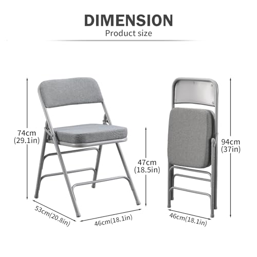 Folding Chair with Thick Cushioned Seat, 2 Pack, Portable Metal Frame Foldable Chair for Indoor & Outdoor Durable and Comfortable Upholstered Chair for Home, Office, and Events, Grey - color: Linen-gray X2