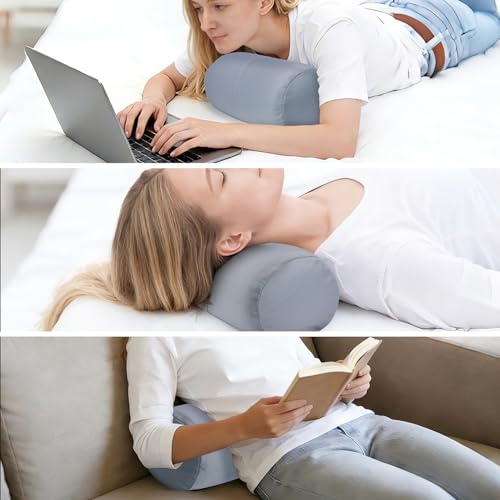 Microbead Bolster Tube Pillows with Double Cover, Squish Bean Bed Microbead Pillow Soft Neck Back Lumbar Support Smooth Cool Touch Comfortable Fabric (Gray) - color: Gray