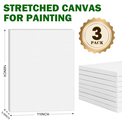 ESRICH Stretched Canvas for Painting 11x14 Inch, 3 Pack Blank Canvas -5/8 in Profile Primed White Canvases for Painting for Oil & Acrylic Paint. - size: 11x14in