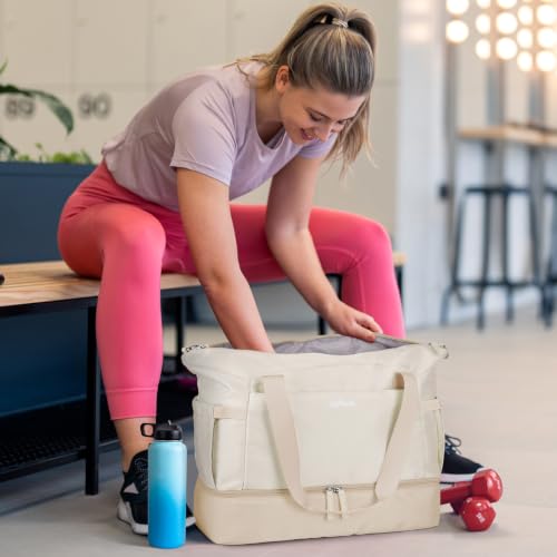 Gym Bag for Women, Personal Item Travel Bag with Shoes Compartment for Trip - color: Beige khaki, size: Medium