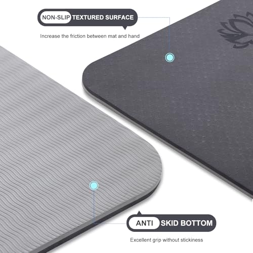 UMINEUX 요가 매트 매우 두꺼운 0.3cm(1/3인치) & 1.3cm(2/5인치) 미끄럼 방지 요가 매트 여성용 친환경 TPE 피트니스 운동 매트, 휴대용 슬링 및 보관 가방 포함 - color: 글레이셔 그레이 & 제트 블랙, size: 10mm