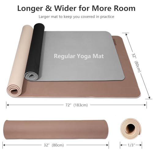 Wide Yoga Mat-80cm Extra Thick 1/3'' Fitness Exercise Mat Carry Strap - color: milky coffee