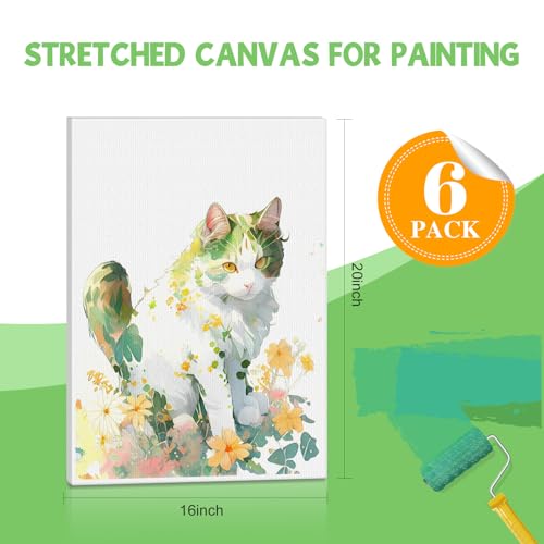 ESRICH Stretched Canvas for Painting 16x20 Inch, 6Pack Large Canvas for Painting, Primed Acid-Free Cotton Blank Canvases, Art Paint Canvases for Oil Paint,Watercolor,Acrylic Paint,Gouache and Tempera. - size: 16x20in-6Pack