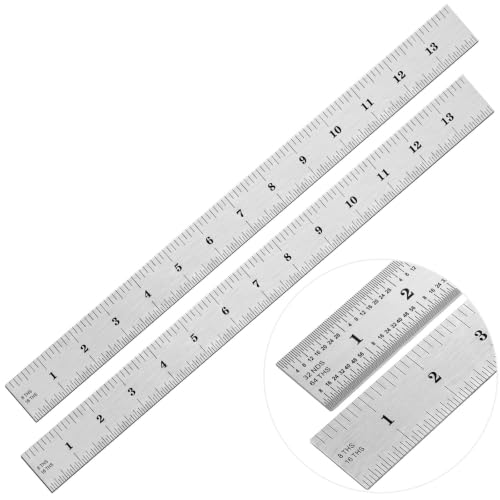 EBOOT 2 Pcs Stainless Steel Ruler Machinist Engineer Ruler with Markings 1/8, 1/16, 1/32, 1/64 Inch for Engineering, School, Office, Architect, and Drawing (14 Inch) - size: 14 Inch