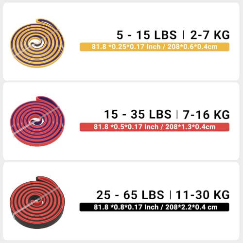 풀업 보조 밴드, 전신 트레이닝용 저항 밴드 5개(2.3-56.7kg(5-125파운드)) - size: Light: 5-65LBS