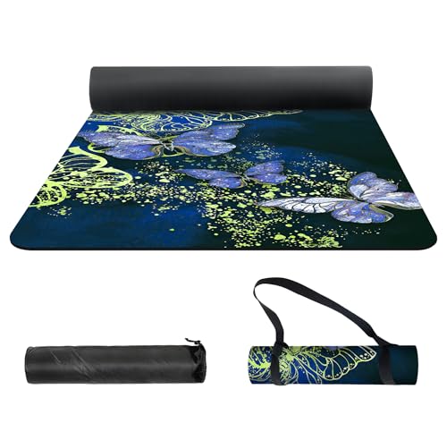 nuveti Yoga Mat Print Extra Thick TPE Non Slip Fitness Exercise Mat with Carrying Bag,72"x24" Extra Thick 6MM Exercise & Workout Mat for Yoga, Pilates Fitness and Floor Exercises - color: Butterfly