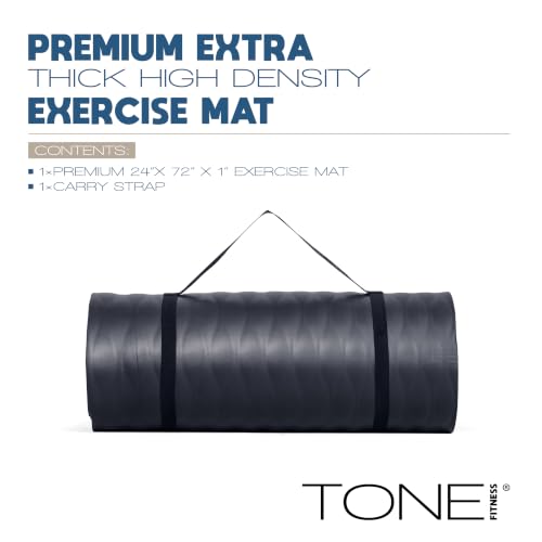 Tone Fitness 1-Inch Thick Yoga Mat | High-Density, Non-slip Exercise Mat with Carrying Strap for Yoga, Pilates, & Home Gym Workouts | Multiple Options - color: Black, style: Mesh