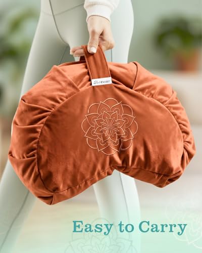 Hihealer Premium Crescent Meditation Cushion, Buckwheat Yoga Bolster Pillow | Comfortable Floor Pillow for Sitting, Ergonomic Floor Cushions for Adults, Zafu - color: Orange