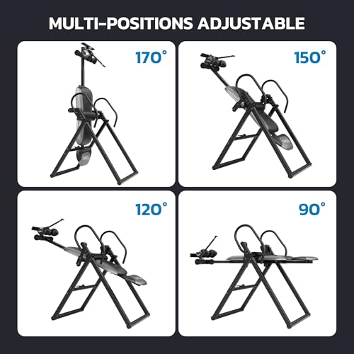 YOLEO Inversion Table for Back Pain w/Removable Lumbar Pad ITX320 | w/ Reversible Ankle Holders, Foldable, Easy Assembly - color: Grey - Black Tube