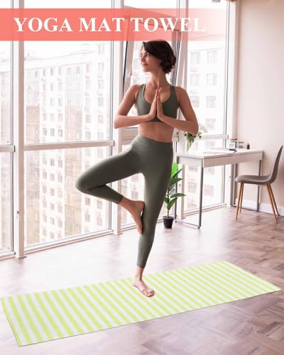 Yellow White Stripe Yoga Towel for Hot Yoga Non Slip, Modern Minimalist Geometric Striped Yoga Mat Towel Absorbent Yoga Sweat Towels Microfiber Hot Yoga Blanket for Bikram Pilates Fitness 26"x74" - color: Yellow, size: 26x74in
