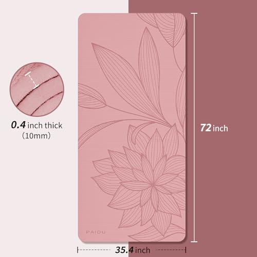 PAIDU Large Yoga Mat 72"x36"x10mm Non-Slip Exercise Mat for Home Gym Studio | Extra wide & thick non-slip yoga mat, works on all floors, ideal for stretching, yoga studio, gym and home workouts - color: Pink