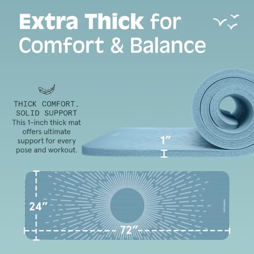 Retrospec Solana Yoga Mat 1" Thick w/Nylon Strap for Men & Women - Non Slip Exercise Mat for Home Yoga, Pilates, Stretching, Floor & Fitness Workouts - color: Blue Mist