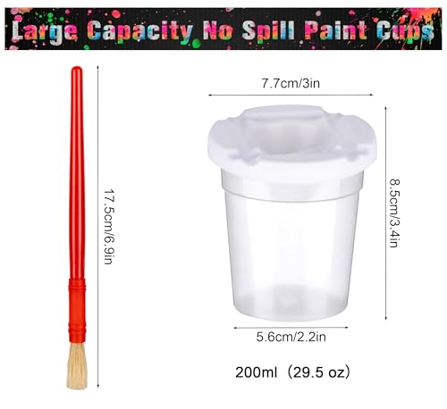 YGAOHF 12 Packs No Spill Paint Cups with Lids for Kids Toddlers, Large Paint Water Cup with 12 Pcs Paint Brushes, Arts and Crafts Supplies