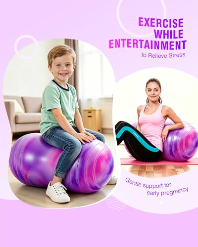 ZOOJOY Peanut Ball for Kids and Adults | 18/20Inch Anti-Burst Exercise Ball - color: Pink & Purple, size: 35 x 18 Inch