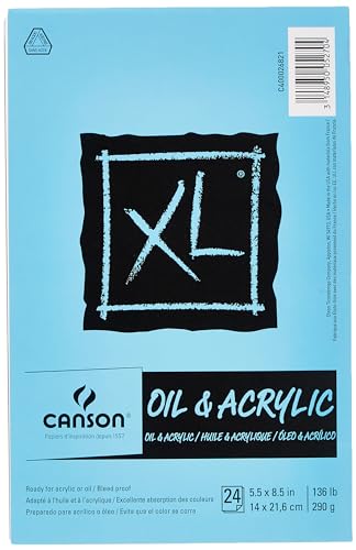 Canson XL Series Oil and Acrylic Paper, Foldover Pad, 5.5x8.5 inches, 24 Sheets (136lb/290g) - Artist Paper for Adults and Students - size: 5.5"X8.5"