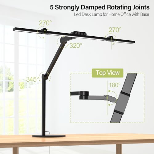 Architect Desk Lamp with Atmosphere Lighting, Adjustable Led Desk Light for Home Office with Base, 24W Bright Auto Dimming Table Light with Rotatable Swing Arm for Workbench Computer - color: Black