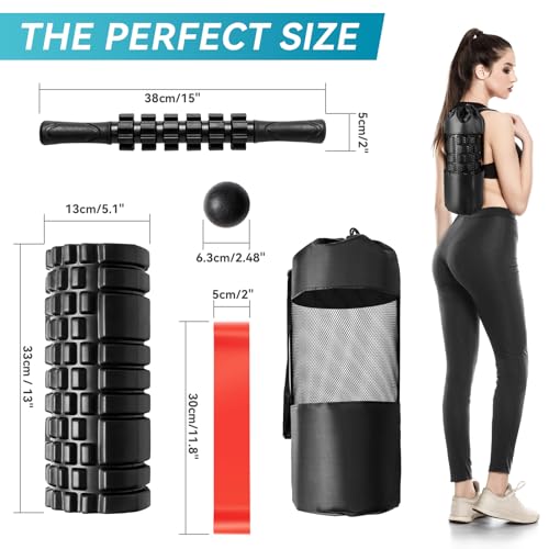 Krightlink 5-in-1 Foam Roller Set High Density Deep Tissue Muscle Massage - color: Pure Black
