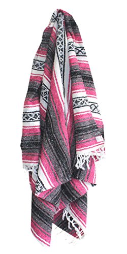 Del Mex Classic Mexican Blanket, Large Authentic Woven Falsa Throw (70"x50"), Artisan Southwest Décor for Beach, Yoga, Outdoors (Hot Pink/Fuchsia) - color: Fuchsia