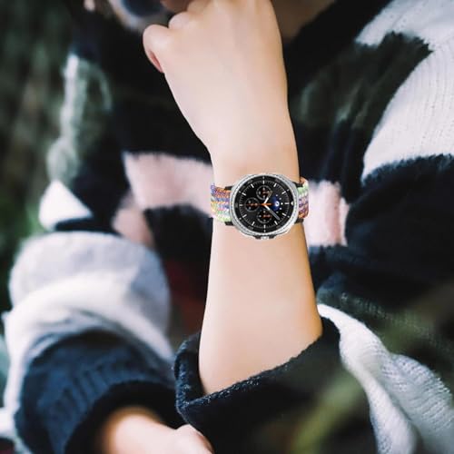 Nylon Braided band Compatible with Samsung Galaxy Watch 8 40mm 44mm, Elastic Band for Galaxy Watch 8 Classic 46mm - color: New Light Rainbow