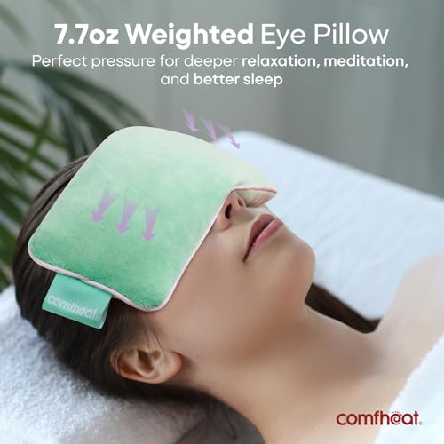 Lavender Weighted Eye Pillow - Soft Plush Removable Cover | Moist Heat & Cold Therapy, Natural Aromatherapy Eye Compress Pillow for Relaxation, Yoga, Meditation, and Sleep, Green - color: Green (Lavender Scent)