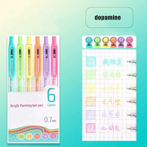 6 Colors Acrylic Gel Pens 0.7mm Fine Tip Paint Markers Dopamine | Quick Dry Smooth Writing for Adult Coloring, Black Paper, Drawing, Journaling, Note Taking
