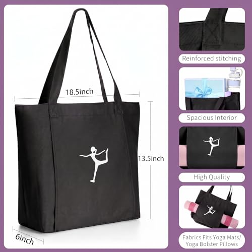Yoga Bag Canvas Tote Mat Holder Large Gym Pilates Women - color: Black
