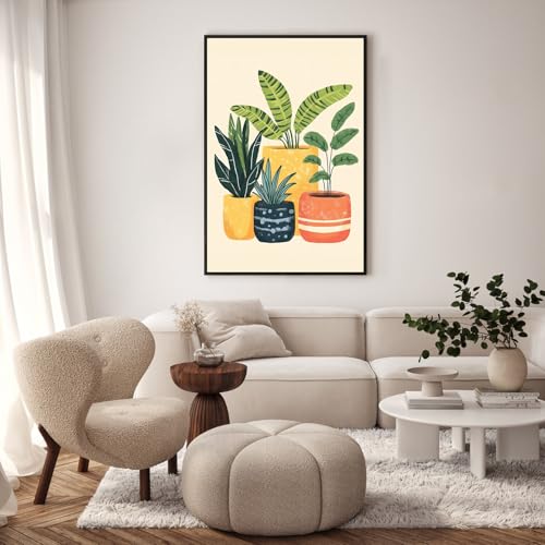 GEEHEIY Framed Paint by Numbers Kit for Adults, Potted Plants, 8 x 12 Inch | DIY Adult Paint by Number Kit for Beginners, Botanical Wall Decor, Stress Relief Craft Gift, Creative Hobby - color: Plants