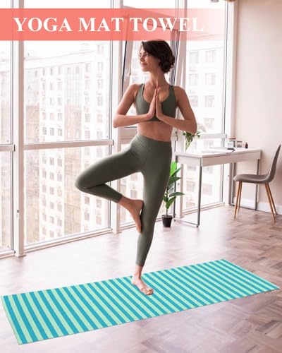 Modern Striped Yoga Towel for Hot Yoga Non Slip, Geometric Abstract Minimalist Yoga Mat Towel Absorbent Yoga Sweat Towels Microfiber Hot Yoga Blanket for Bikram Pilates Fitness 26"x74" - color: Auqamarin Springgreen, size: 26x74in