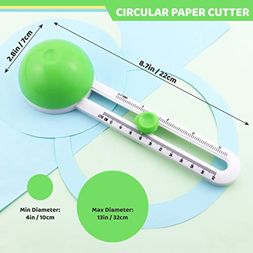 Circular Paper Cutter, Rotary Circle Cutter Cut Paper Trimmer Scrapbooking Tool with 3 Replaceable Blades for Art and DIY Crafts, Cards Making (Green)