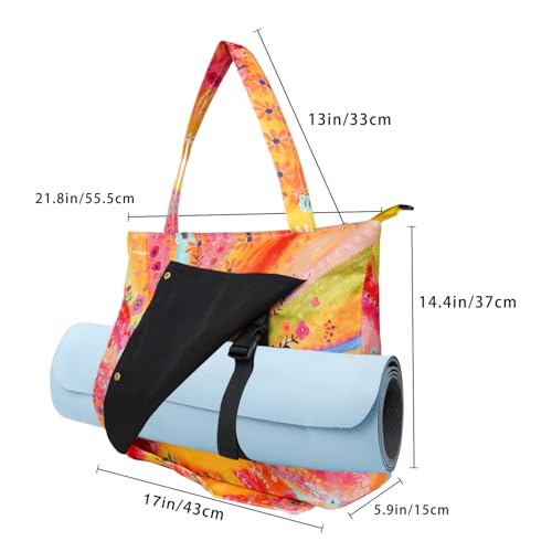 Yoga Mat Bag Yoga Bags and Carriers Fits All Your Stuff Yoga Tote Bag with Zipper Pocket Yoga Mat Carrier Pilates Bag Take in Out Mat Easily - color: Sunshine