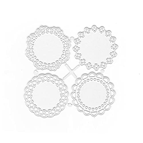 Metal Die Cuts Set 4 Different Patterns Lace Flower Border Cutting Dies for Scrapbooking Photo Album DIY Craft Die for Card Making (Round Lace Flower Border) - style: Four lace edge circles
