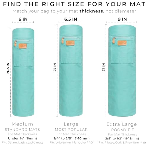 UDANA Canvas Yoga Mat Bag for Women & Men, Full-Zip Carrier with 3 Pockets & Adjustable Strap, Stylish Gym & Pilates Bag – Available in Multiple Sizes - color: Turquoise, size: Extra Large: 2/5" to 1/2" (11-13mm) Thick Mats