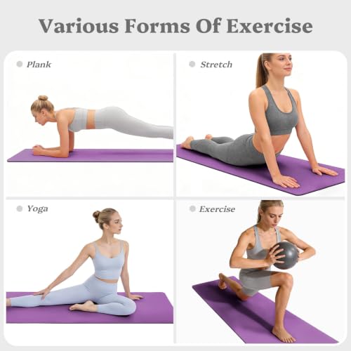 Yoga Mat Non Slip, Pilates Fitness Mats, 72" x 24" Extra Width & Thick, Anti-Tear Exercise Mat with Carrying Strap, Workout Mats for Stretching,Yoga Studio,Gym or Home Workouts - color: Purple, size: 0.24"