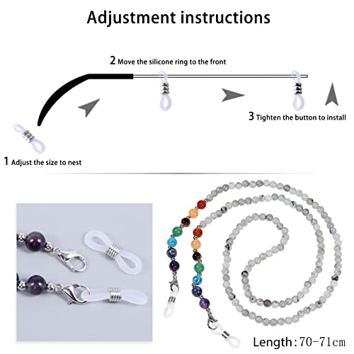 TUMBEELLUWA Reiki 7 Chakra Stone Beads Eyeglasses Chain for Women Men - color: Grey