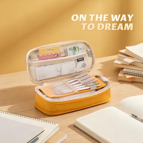 EASTHILL Big Capacity Pencil Pen Case Office College School Large Storage High Bag Pouch Holder Box Organizer Yellow Orange - color: Yellow