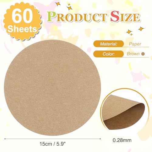 PATIKIL 60 Sheet Circle Card Stock, 6 Inch Round Cutouts Paper Thick Cardstock Coaster for DIY Craft Projects Printing Supplies Bulletin Board Decor, Brown - color: Brown, size: 6"