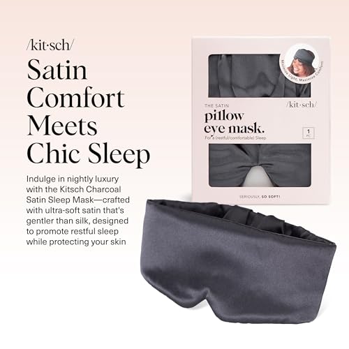 Kitsch Satin Sleep Mask | Eye Masks for Sleep - Charcoal Black | Softer Than Silk Sleep Mask, Blindfold Sleep Masks for Women & Men, No Eye Pressure, Lightweight Eye Mask, Travel Essentials - color: Charcoal Black