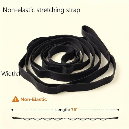 Stretching Strap, Yoga Stretch Strap for Home Workout Exercise Pilates and Gymnastics, Non Elastic Stretch Band with 10 Loops for Flexibility Training, Aesthetic Packaging for Women and Men - color: Black