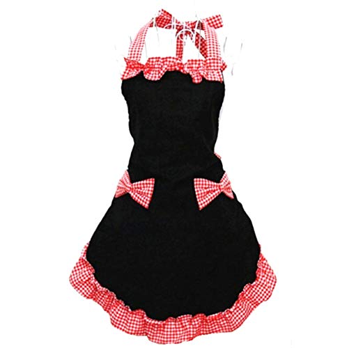 Cute Ladies Girls Retro Apron Dress Kitchen Cooking Vintage Aprons for Women with Pockets (Multicolor) - color: Multicolor