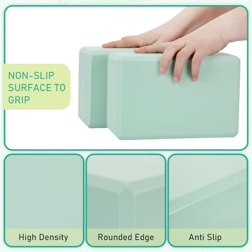 Wettarn 6 Pack Yoga Blocks 9 x 6 x 4 Inch EVA Foam, Lightweight | Non Slip, Yoga Props Accessories for Pilates, Stretching and Meditation - color: Mint Green